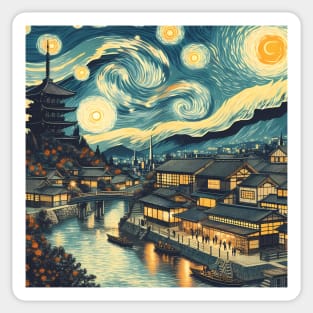 Kyoto, Japan, in the style of Vincent van Gogh's Starry Night Sticker